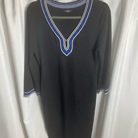 Xoxo Women’s Size XL Black and Blue Long Sleeve Ankle Crop V-Neck Fitted Dress - Picture 1 of 9